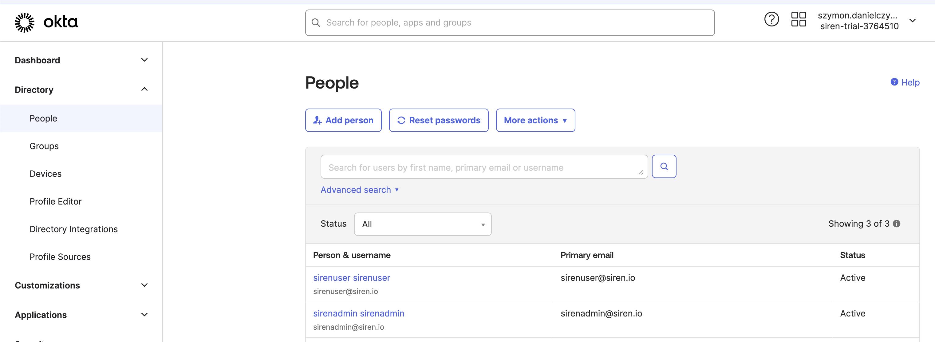 Create okta users